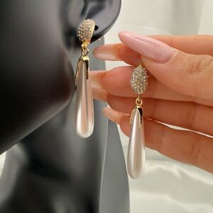 Gold Long Pearl Drop Earrings - Elegant Statement Dangle